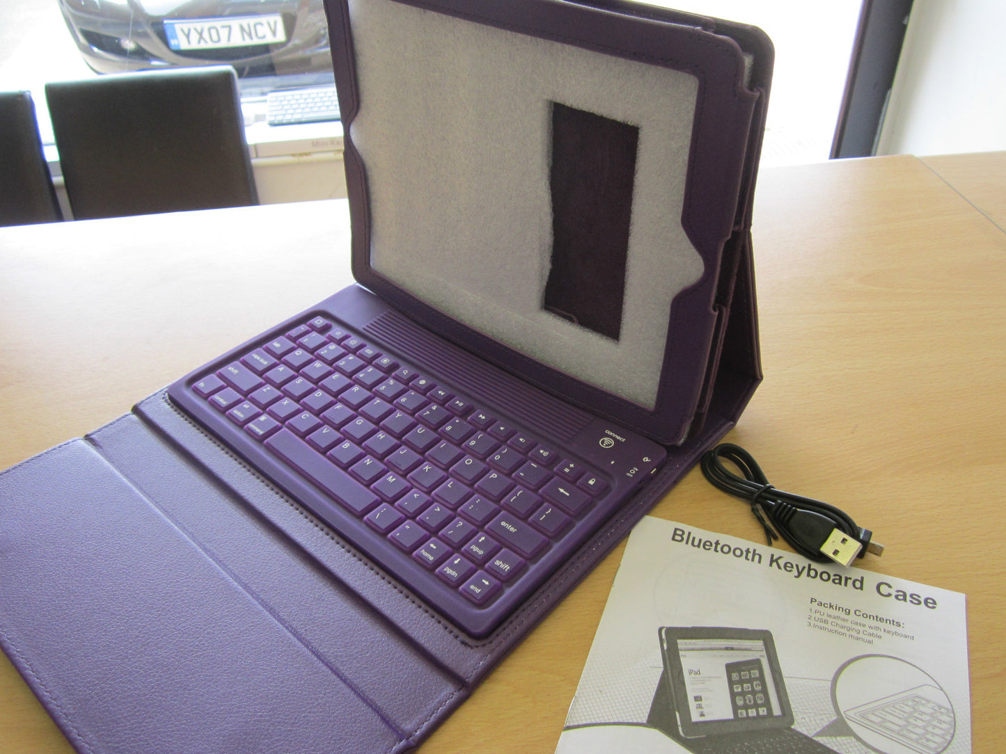 Purple Bluetooth Wireless Keyboard Leather Carry Case/Stand for Old iPad 1,2,3