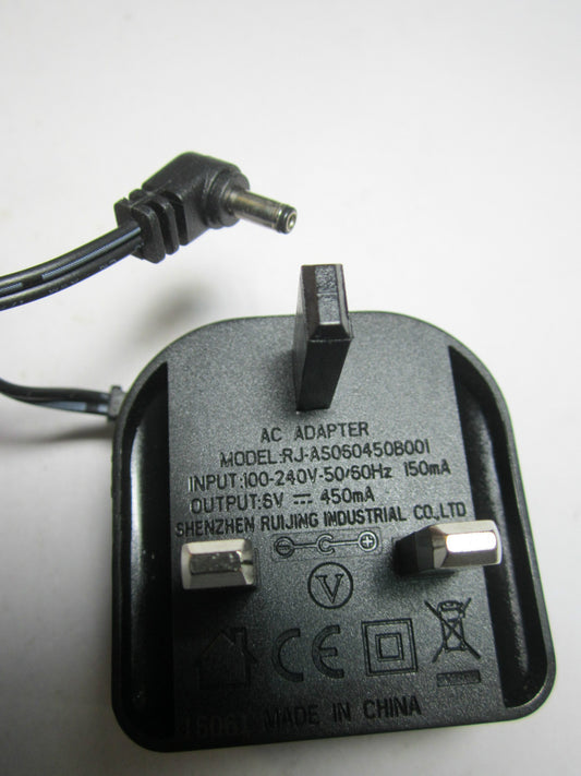 Genuine AC Adapter Model RJ-AS060450B001 6V 450mA Shenzhen Ruijing Industrial