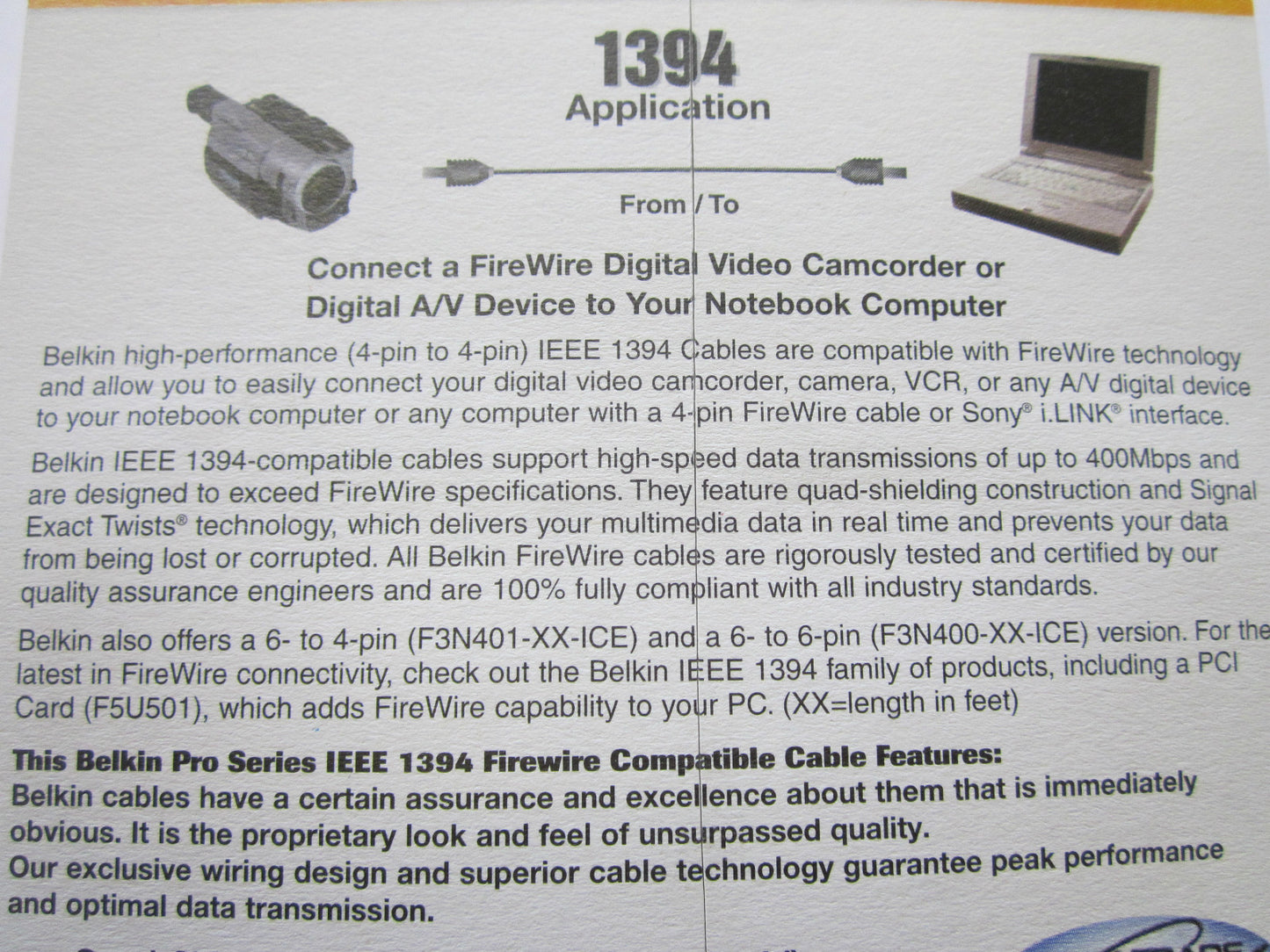 FIREWIRE Data Leed IEEE 1394 for Panasonic NV-GS60 Camcorder to PC/LAPTOP/MAC