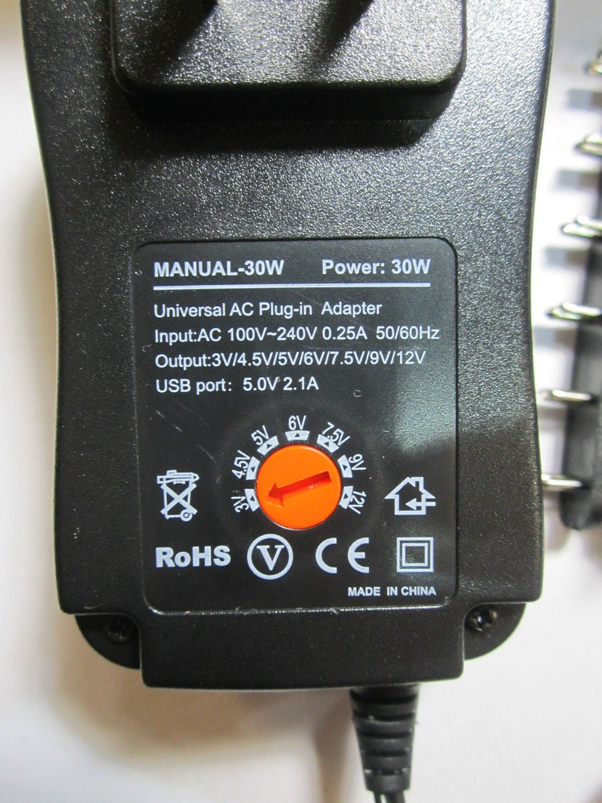 USA 3V/4.5V/5V/6V/7.5V/9V/12V 30W Universal AC-DC Adaptor Power Supply + 6 Tips