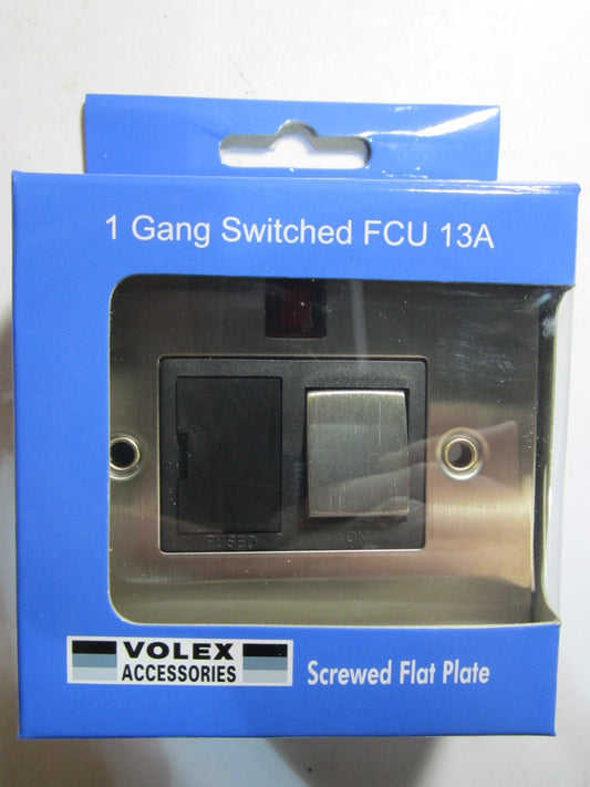Volex 1 Gang Switched Fused Connection Unit 13A Neon Black Inner Stainless Steel
