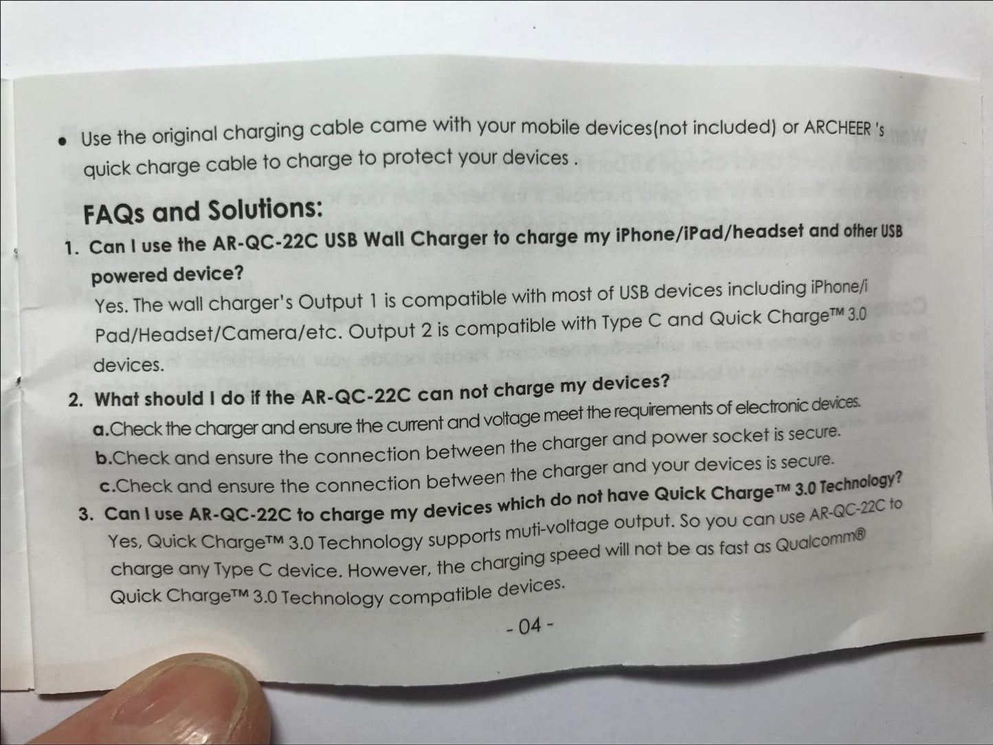 ARCHEER AR-QC-22C Qualcomm 3.0 Quick Charge USB USB-C UK Charger 30W 5V 2.4A