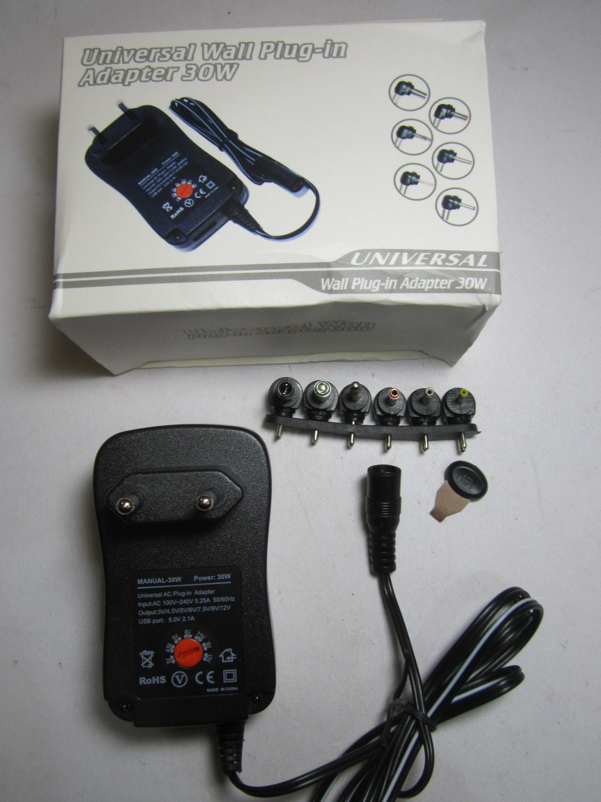 EU 3V/4.5V/5V/6V/7.5V/9V/12V 30W Universal Switching Adapter Power Supply + 6 Tips