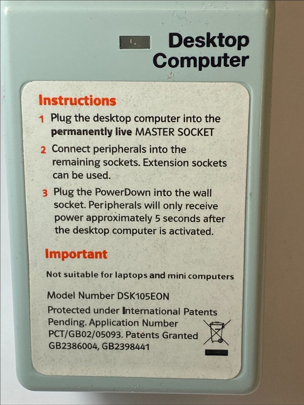 eon Power Down Intelligent Power Management Saving Standby Plug DSK105EON DSK105