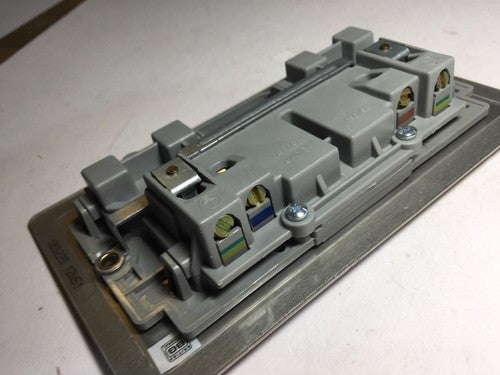 Black Nikel Flat Plate Double Plug Socket 2 Gang 13 Amp