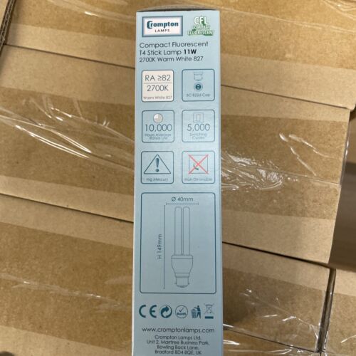 10 x Crompton 4023 Compact Fluorescent T4 Stick Lamps 2700K BC-B22d - 11 Watt