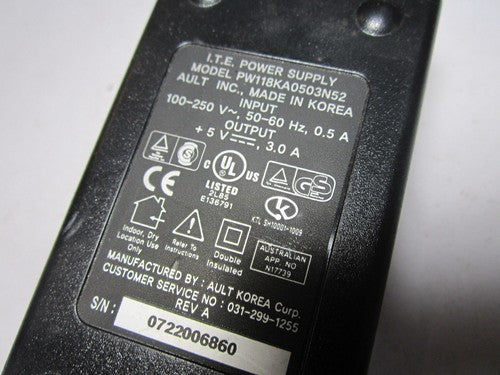 GENUINE ITE POWER SUPPLY MODEL PW118KA0503N52 5V 3.0A AC-DC ADAPTOR