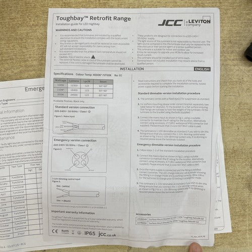JCC EM00186 Toughbay RETROFIT 150W 90 5700K IP65 G2 Emergency LED Light