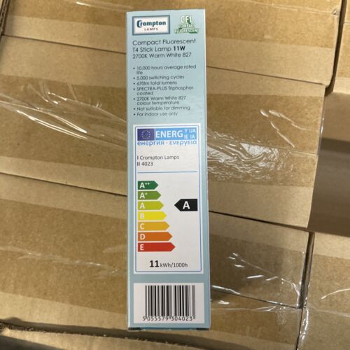 10 x Crompton 4023 Compact Fluorescent T4 Stick Lamps 2700K BC-B22d - 11 Watt