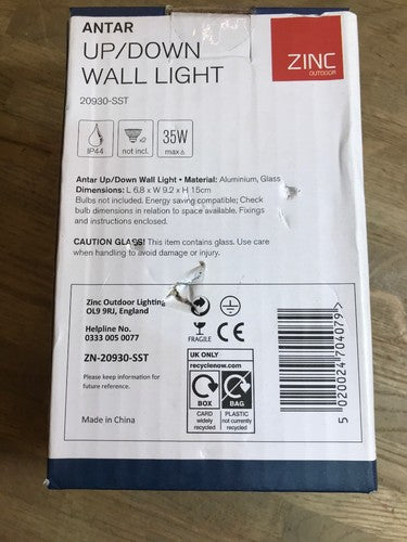 Antar Up Down Wall Light Zinc Outdoor 20930-sst Ip44 Aluminium