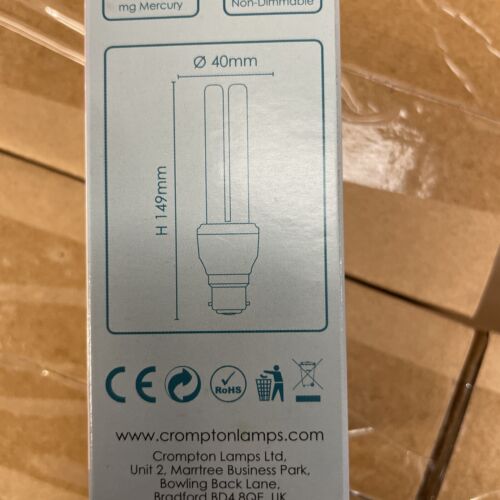 10 x Crompton 4023 Compact Fluorescent T4 Stick Lamps 2700K BC-B22d - 11 Watt