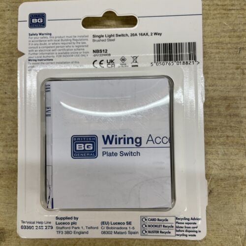 BG Nexus NBS12 1G 2Way Single Plate 20A 16AX Brushed Steel Round Corners