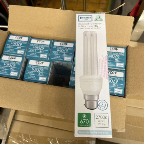 10 x Crompton 4023 Compact Fluorescent T4 Stick Lamps 2700K BC-B22d - 11 Watt