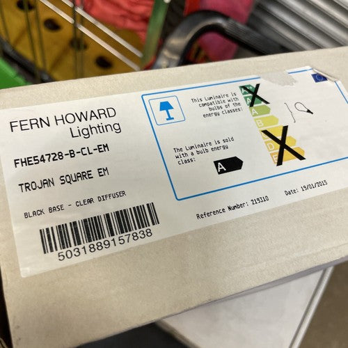 Fern Howard Lighting FHE54728-B-CL-EM TROJAN SQUARE EM BLACK BASE CLEAR DIFFUSER