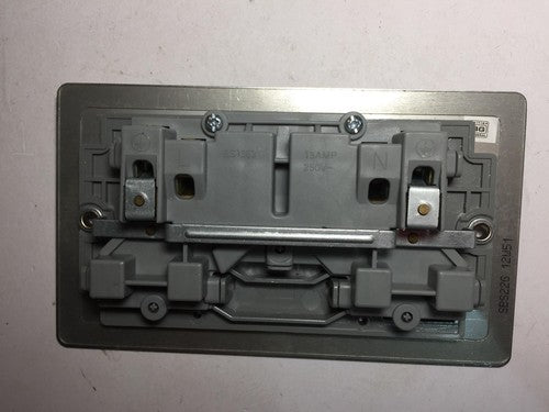 Black Nikel Flat Plate Double Plug Socket 2 Gang 13 Amp