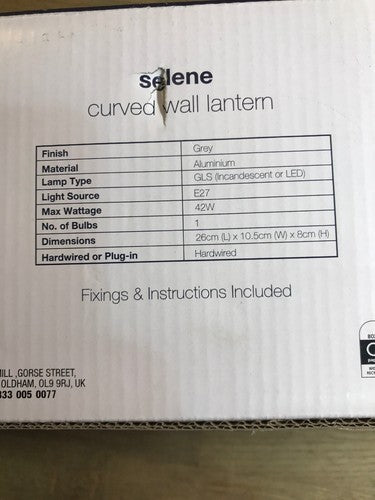 Zinc Selene Curved Wall Lantern IP54 E27 Grey Aluminium 20973-GRY