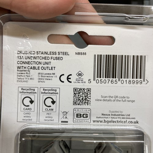 BG British General Nexus Metal 13A Unswitched Fused Connection Unit W Cable Out