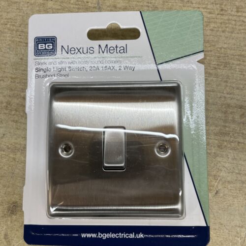 BG Nexus NBS12 1G 2Way Single Plate 20A 16AX Brushed Steel Round Corners