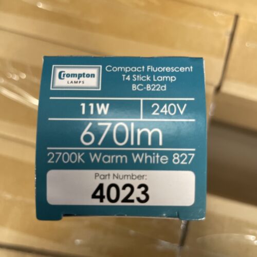 10 x Crompton 4023 Compact Fluorescent T4 Stick Lamps 2700K BC-B22d - 11 Watt