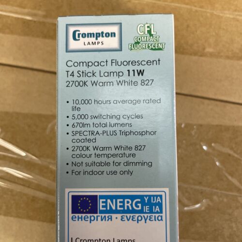 10 x Crompton 4023 Compact Fluorescent T4 Stick Lamps 2700K BC-B22d - 11 Watt
