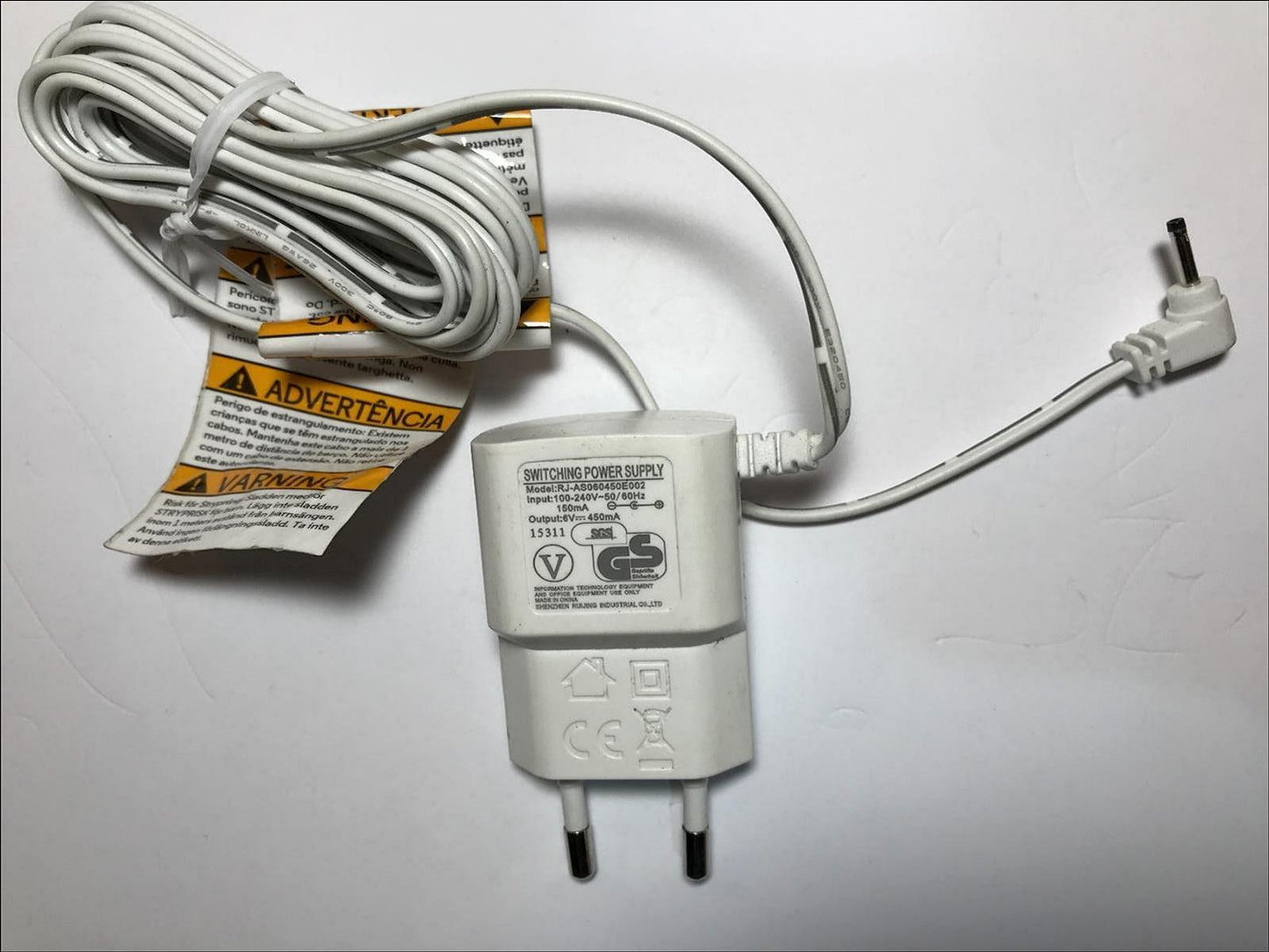 Genuine EU 6V 450mA Switching Power Supply RJ-AS060450E002 Monitor Charger THIN