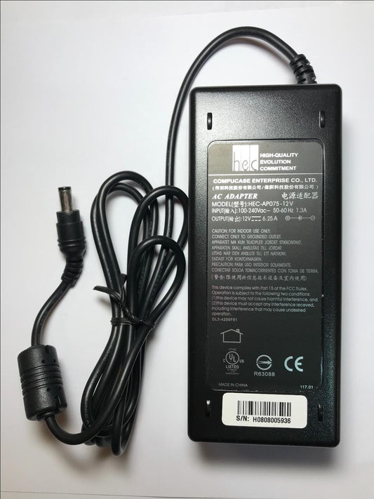 12V 12.0V 6.25A AC-DC Switching Adaptor Regulated Power Supply C5 Inlet 5.5mm