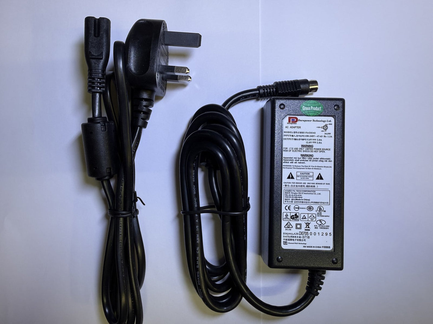 Replacement for 4 THIN Pin 12V 5V 2000mA SPP34-12.0/5.0-2000 Power Supply