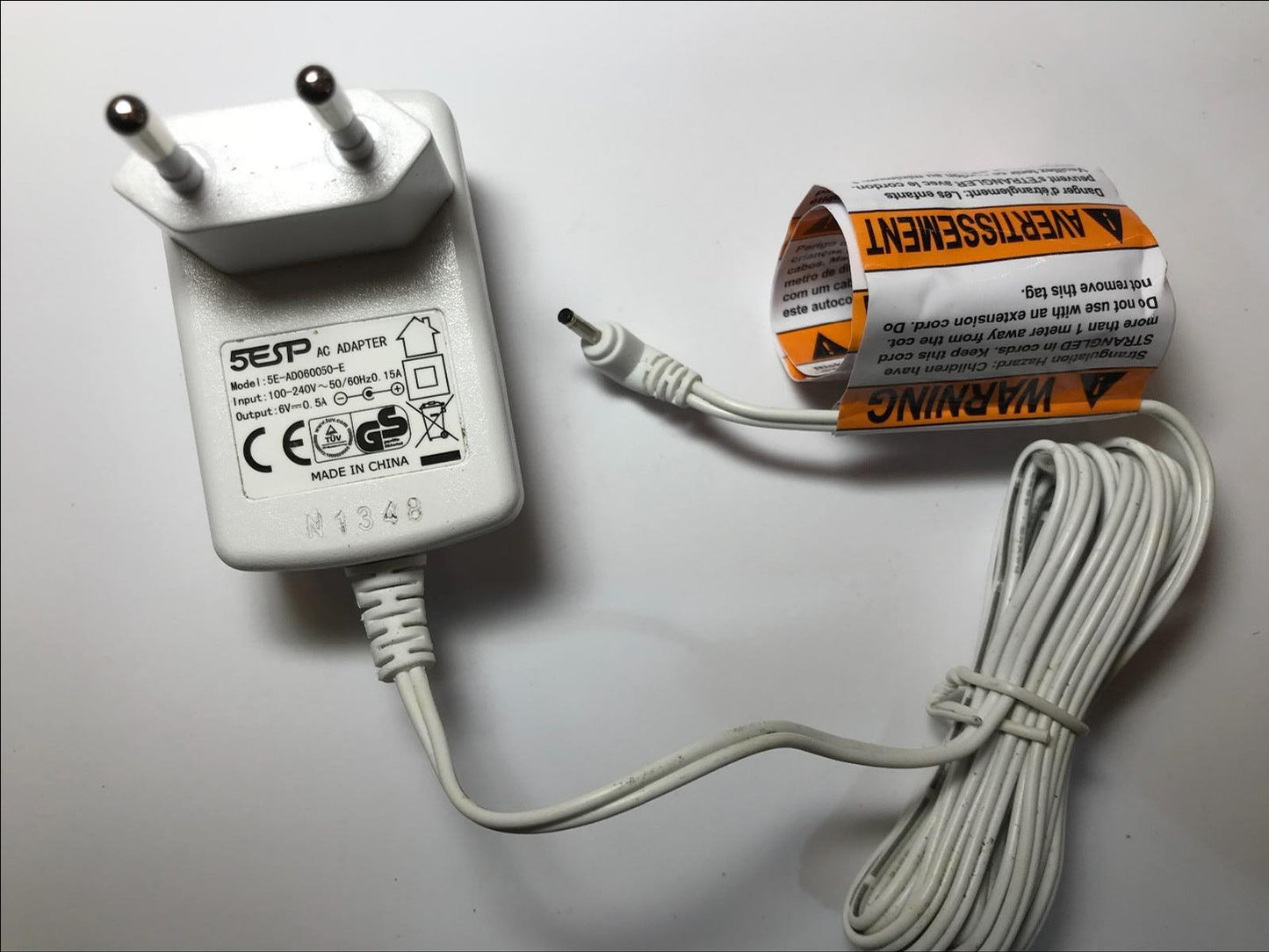 5ESP EU White 6V 0.5A AC ADAPTER Parent Unit Monitor Charger model 5E-AD060050-E