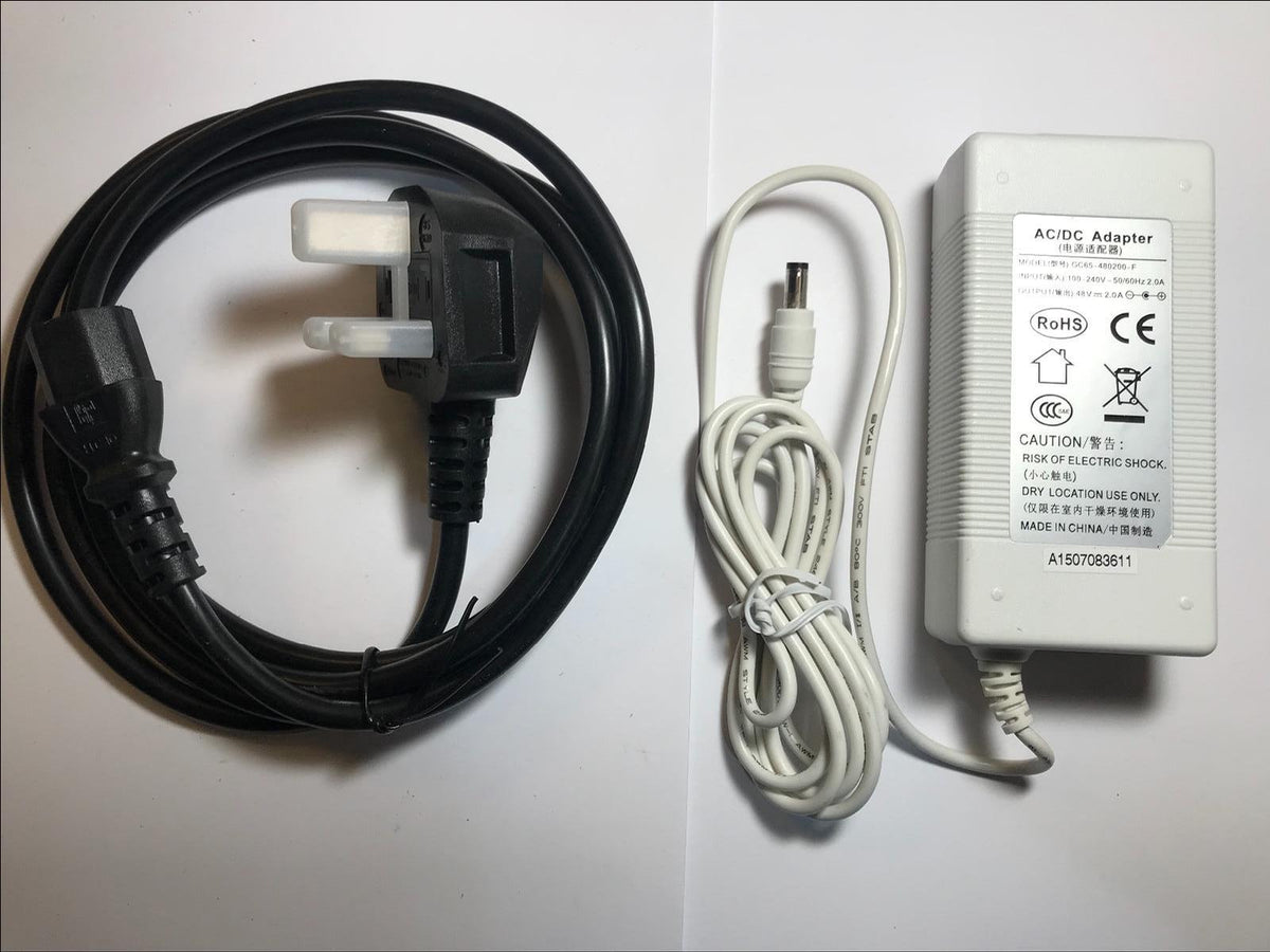 48V Mains AC-DC Adaptor Power Supply 6.3mm x 3.0mm 6.3x3 with UK Cord Lead Plug