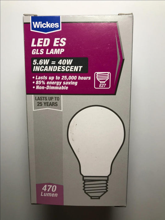 10 x Wickes LED GLS Lamp 5.6W = 40W Frosted Light Bulb E27 Edison Screw 470lm