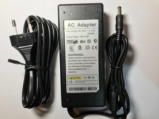 12V 6A Descktop Mains AC-DC Adaptor Power Supply 5.5mm x 2.1mm / 2.5mm + EU Lead