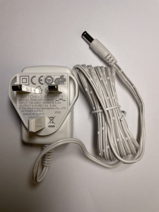 White Replacement for 5V 500mA AC-DC Adaptor Power Supply Charger 5.5mm