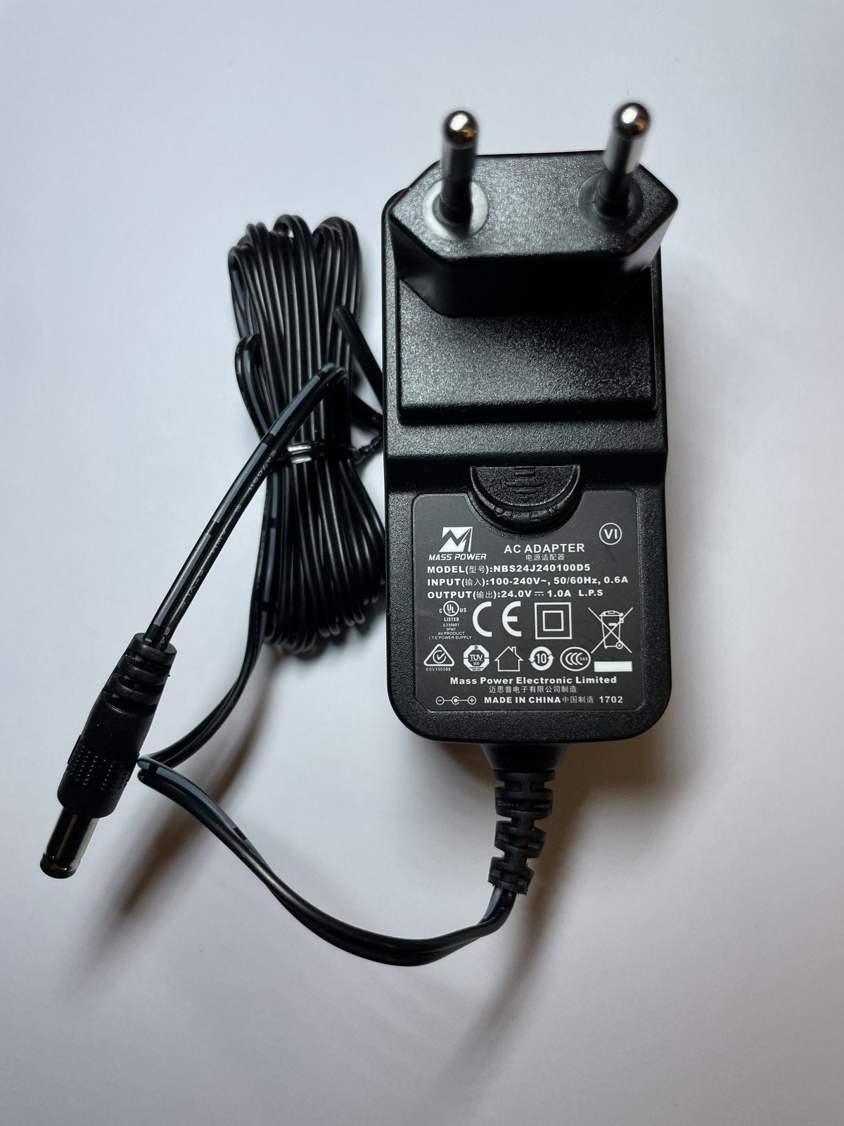 EU PLUG 24V 1A MASS POWER AC ADAPTER NBS24J240100D5 POWER SUPPLY