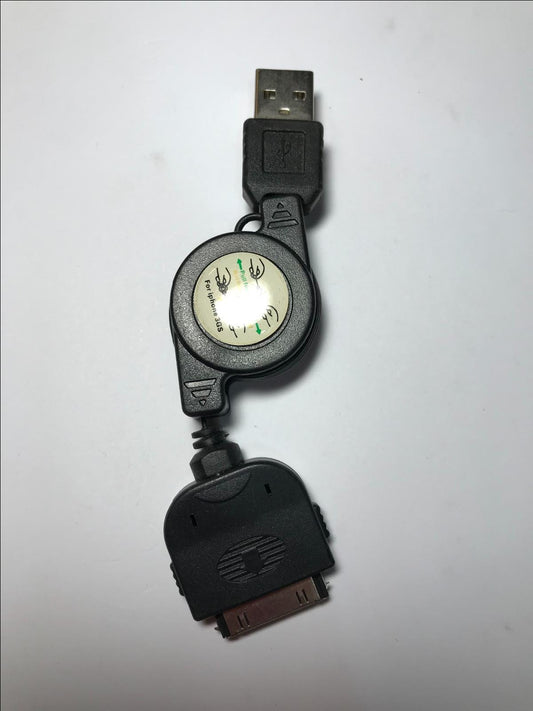 Black USB to Apple Iphone/Ipad/Ipod 30 Pin Universal Retractable Cable Lead