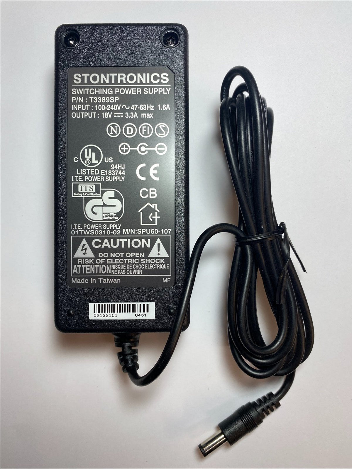 18V 3.33A Switching Power Supply T3389SP Stontronics 5.5mm x 2.5mm AC-DC Adaptor