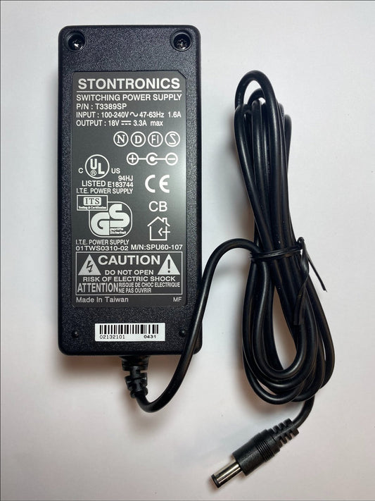 18V 3.33A Switching Power Supply T3389SP Stontronics 5.5mm x 2.5mm AC-DC Adaptor