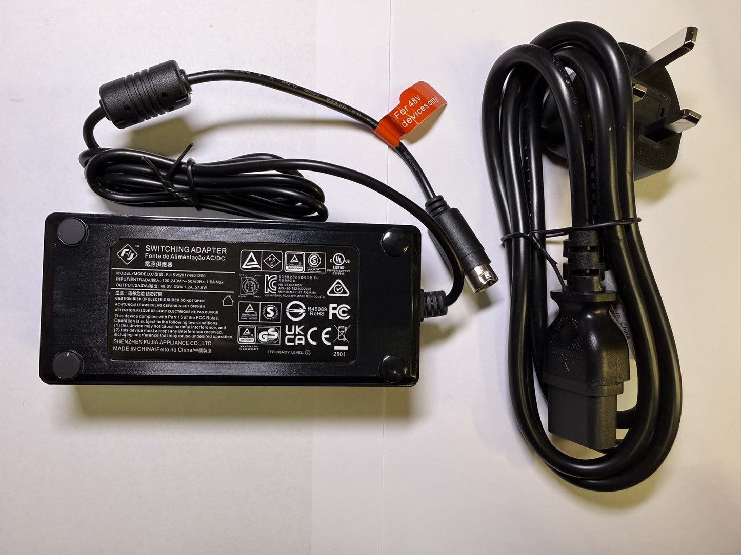 48.0V 1.2A 57.6W 48V 1.2A Switching Adapter FJ-SW20174801200 4 Pin Din + UK Plug