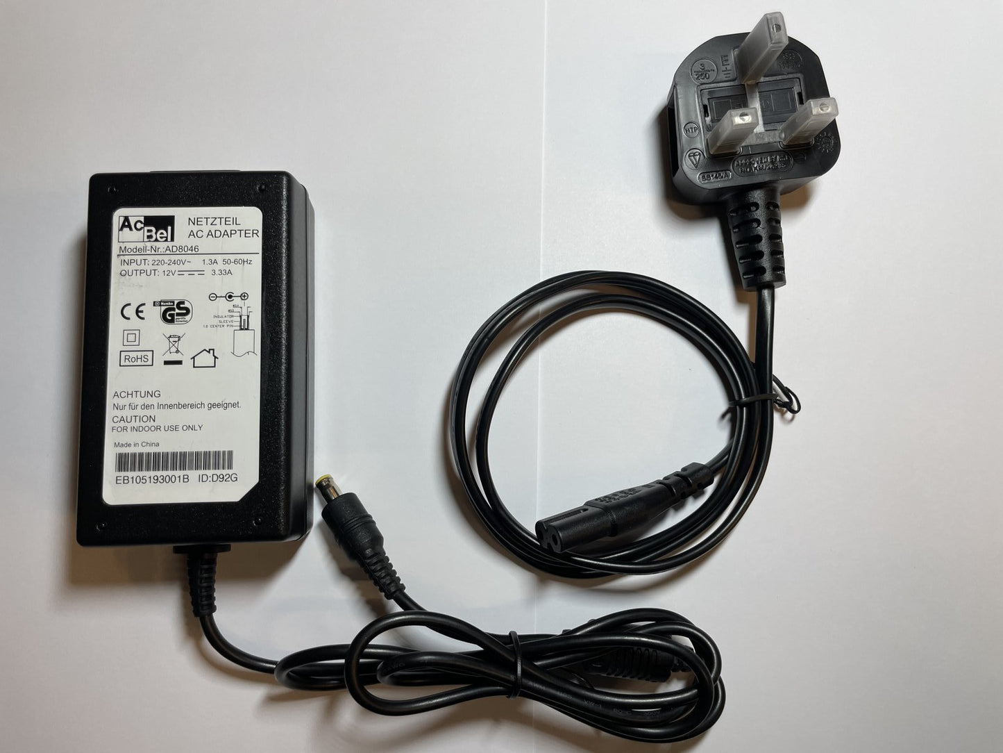 NETZTEIL AC ADAPTER ACBEL AD8046 12V 3.33A POWER SUPPLY + UK PLUG LEAD