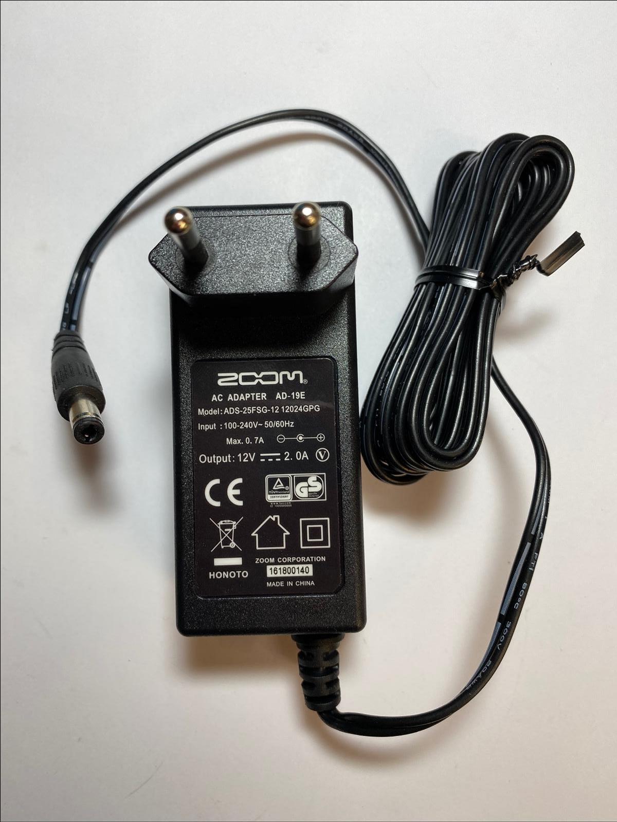 EU ZOOM AC Adapter AD-19E ADS-25FSG-12 12024GPG 12V 2.0A Power Supply PSU Plug