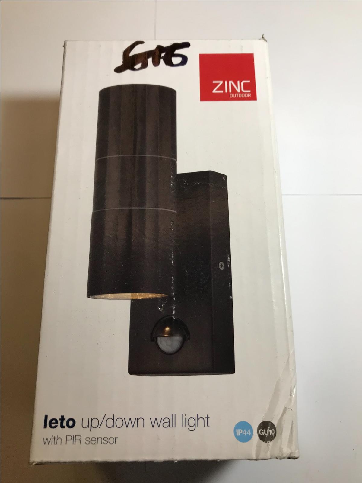 ZINC OUTDOOR LETO UP/DOWN WALL LIGHT WITH PIR SENSOR TEXTURED BLACK ZN-29179-BLK