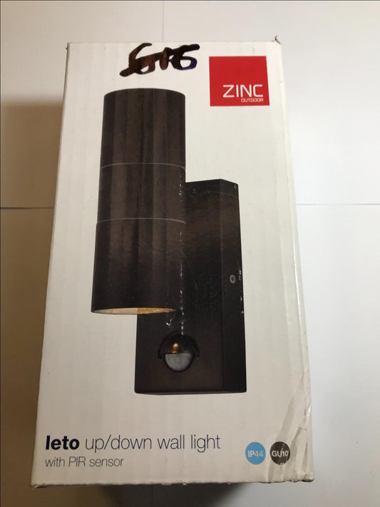 ZINC OUTDOOR LETO UP/DOWN WALL LIGHT WITH PIR SENSOR TEXTURED BLACK ZN-29179-BLK