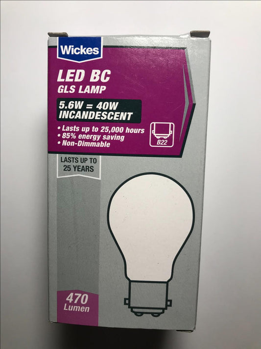 Pack of 5 Wickes LED BC GLS Lamp 5.6W = 40W 470lm B22 Light Bulb