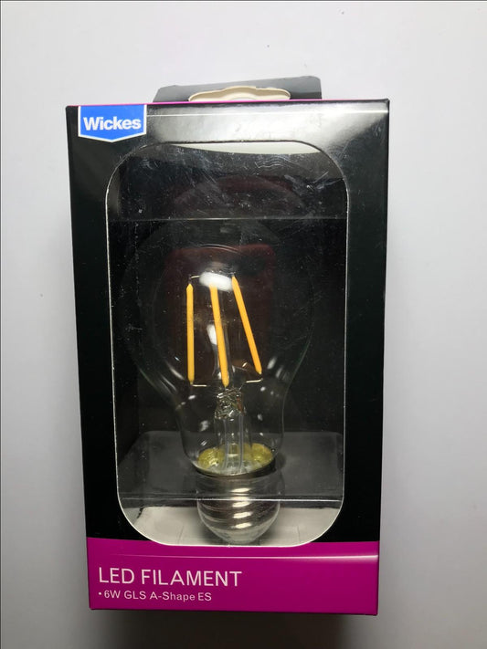4x Wickes Vintage Filament LED GLS 6W = 60W ES A-Shape Warm White Light Bulb