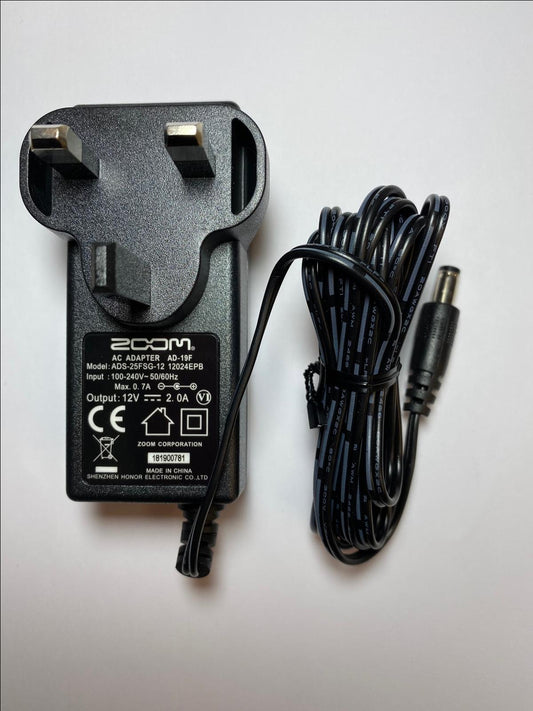 12V 2.0A ZOOM AC Adapter AD-19F ADS-25FSG-12 12024EPB Power Supply UK Plug