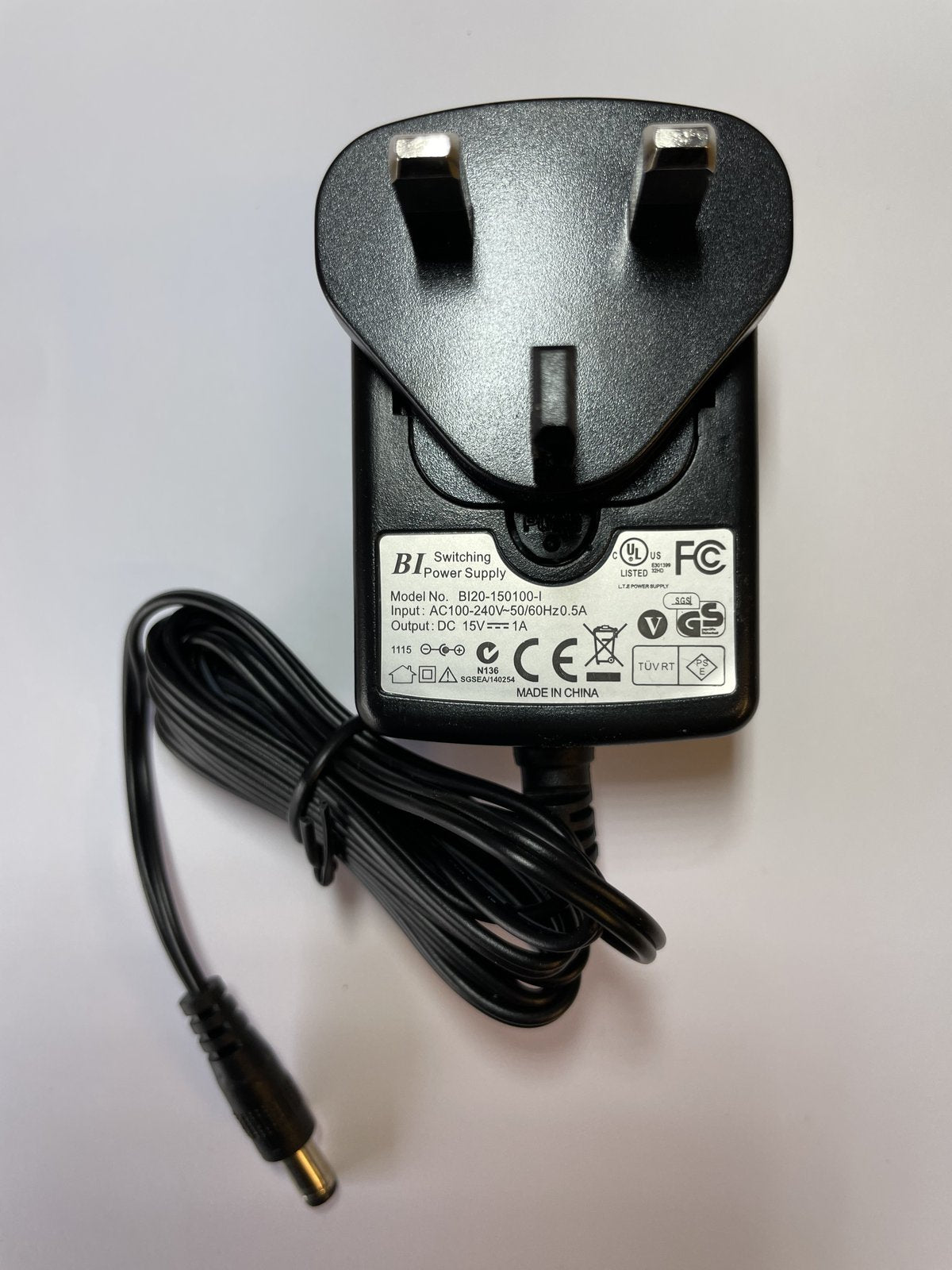 UK 15V 1A Switching Power Supply BI BI20-150100-I AC Adaptor with UK Plug