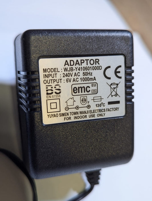 Replacement for 6V DC 1000mA AC-DC Adaptor Transformer Charger for CYD-06001000F