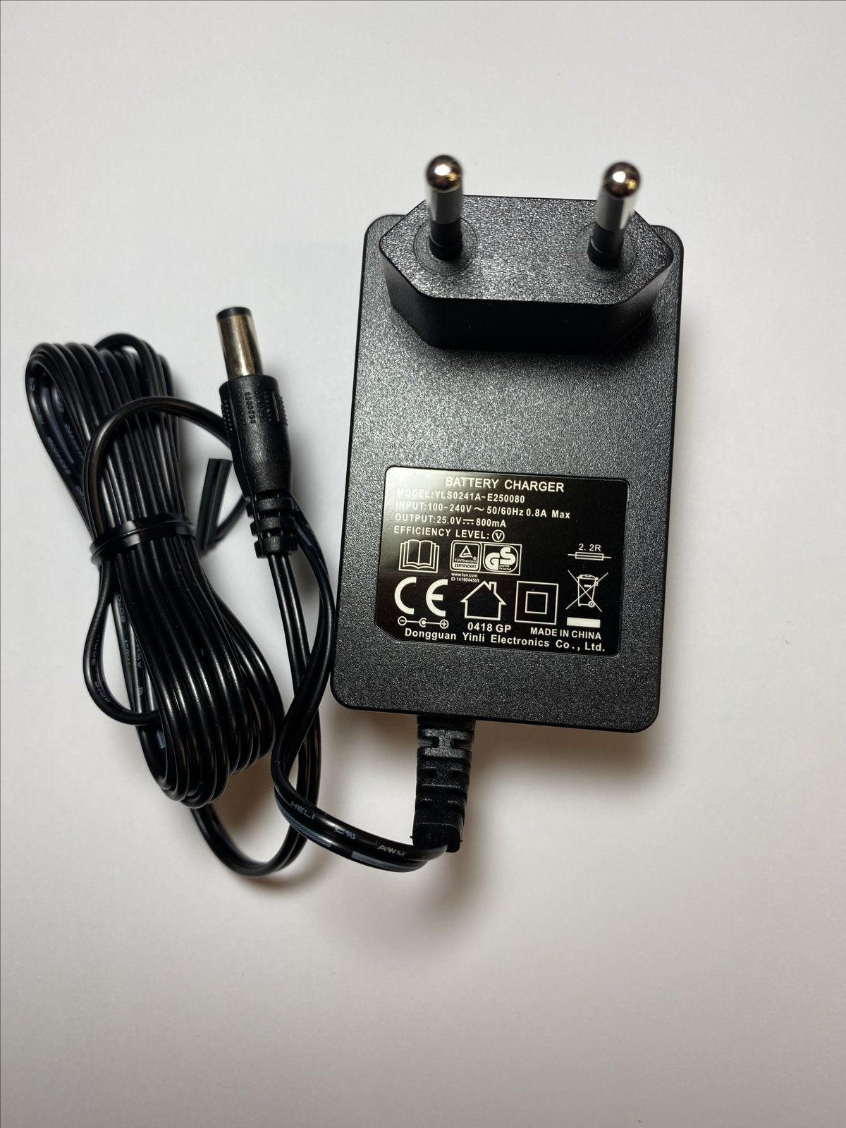 EU 25.0V 25V 0.8A 800mA Battery Charger model YLS0241A-E250080 25.0V 800mA