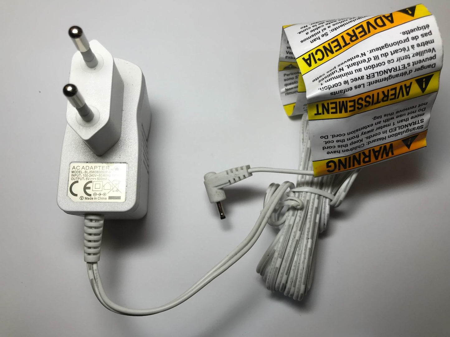 EU White 6V 500mA 0.5A AC-DC Adaptor Power Supply Charger 2.5mm x 0.8mm