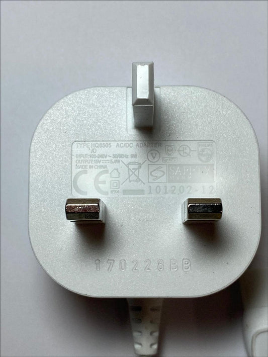 White Philips Power Plug UK Type HQ8505/D AC/DC Adapter 15V 5.4W