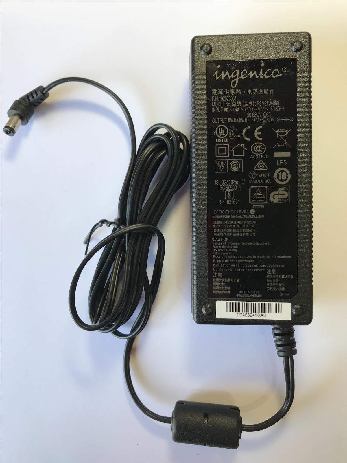 Genuine Ingenico P/N192020864 Model PSM24W-080 8.0V 3.0A AC Adaptor Power Supply